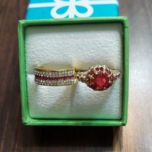Size 6 gold plated ruby engagement ring and band to match